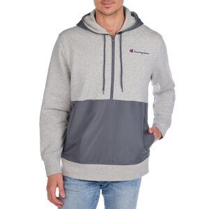 Champion Mens Fleece Woven-Mix Half Zip Two Tone: Hoodie & Jogger (Gray Heather)